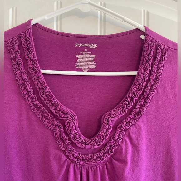 St. John’s Bay Magenta Women’s Size Petite Large Ruffled Neck Pleated Blouse - Picture 3 of 7
